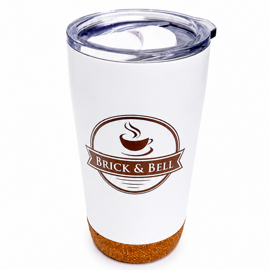Brick & Bell Insulated Coffee Tumbler 16 oz - Stainless Steel, Cork Base