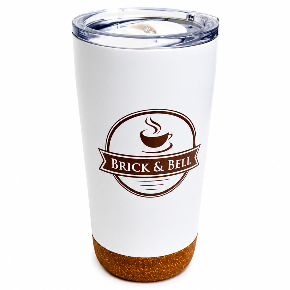 Brick & Bell Insulated Coffee Tumbler 16 oz - Stainless Steel, Cork Base