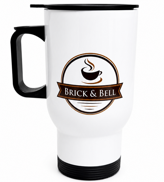 Brick & Bell 12 oz Insulated Travel Mug with Handle - Stainless Steel, Sliding Lid